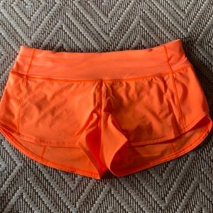 Neon orange lululemon speed up shorts
